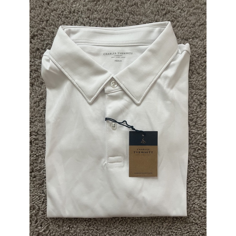 Charles Tyrwhitt White Short Sleeve Jersey Polo Mens Medium NWT Preppy Classic